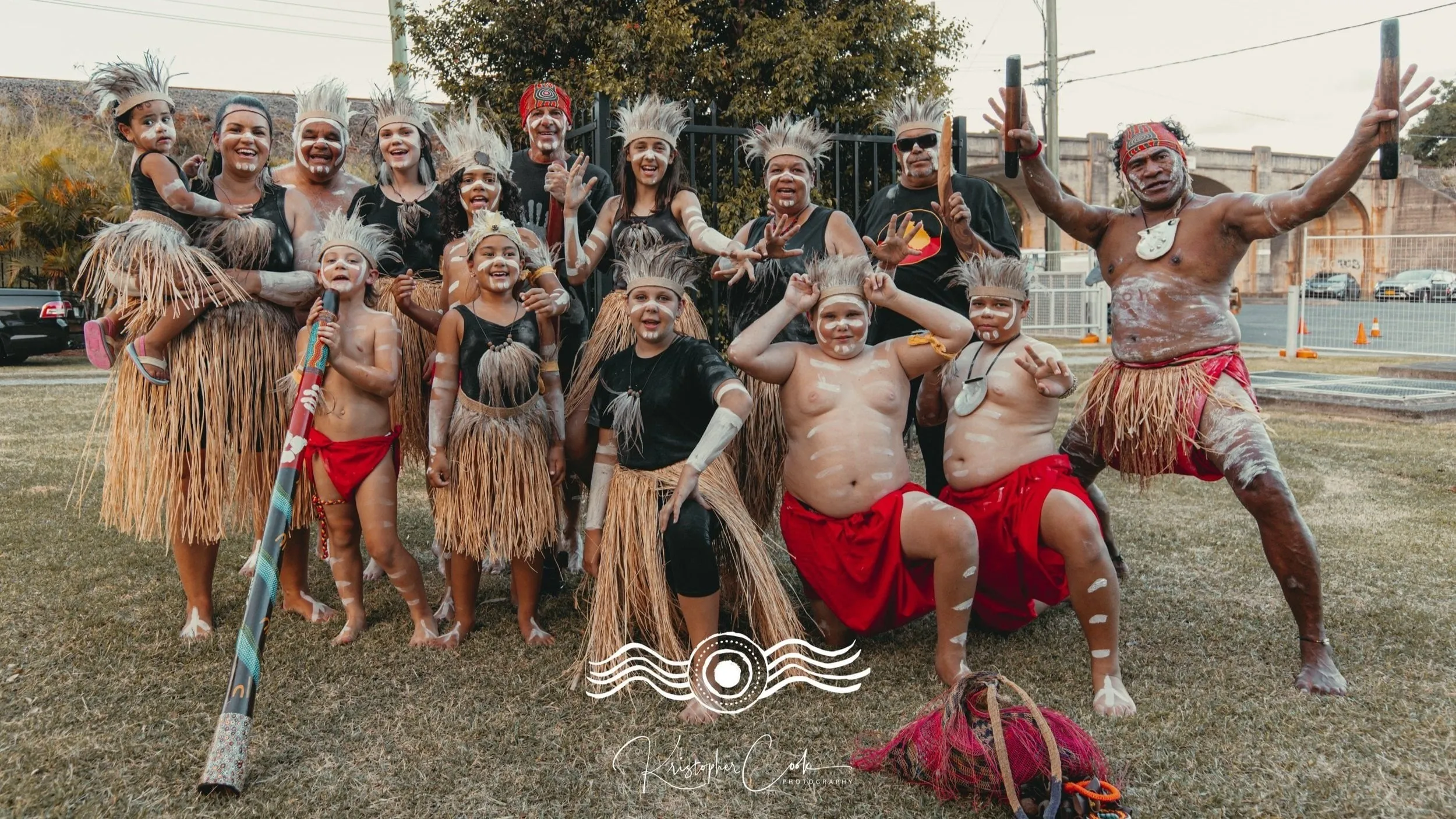 The dance group together on stage at Groove on the Grass, Grafton, 2023, photographed by Kris Cook