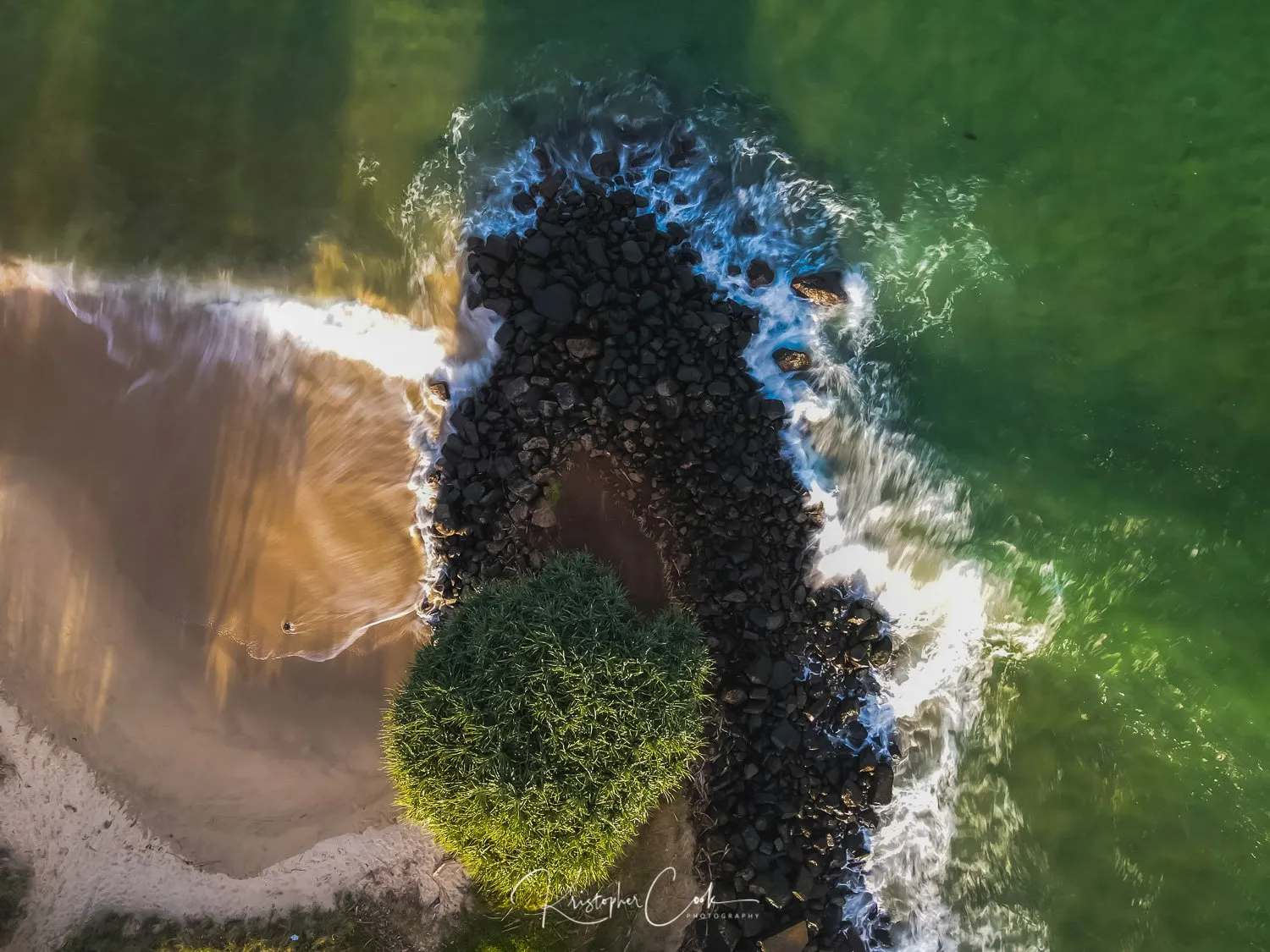 Top down image of Gawandii beach, Ballina NSW, by Kris Cook